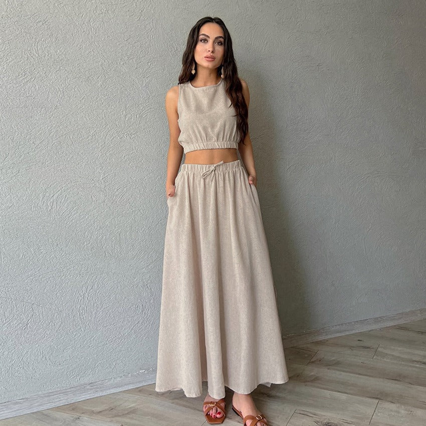 Ladies Ramie Vest & Long Skirt Set