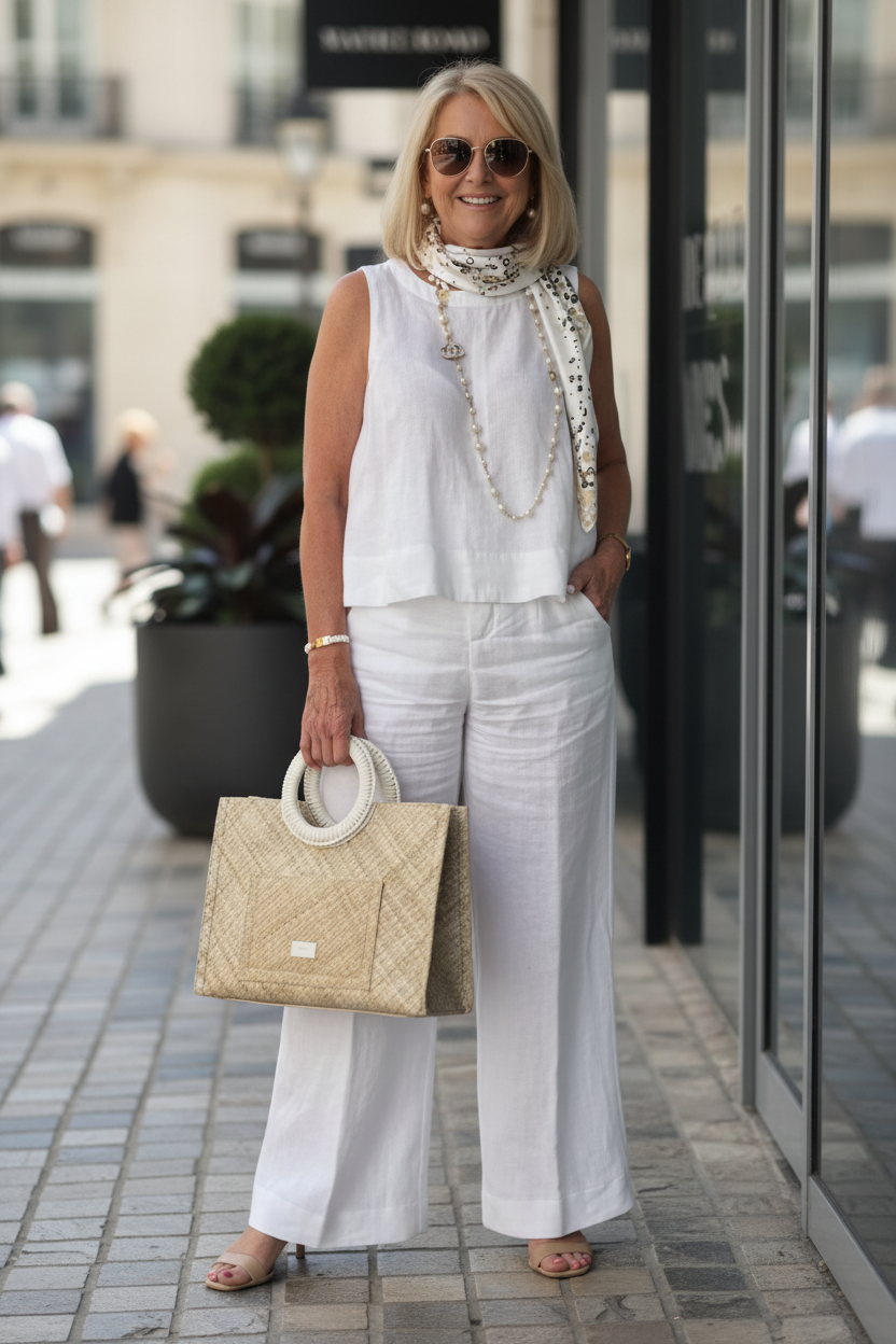 Cotton and Linen Sleeveless Suit (One Set)